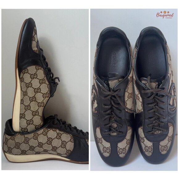 Auth GUCCI Brown Guccissima Canvas/Leather Interlocking GG Sneakers 6.5 - Picture 11 of 11